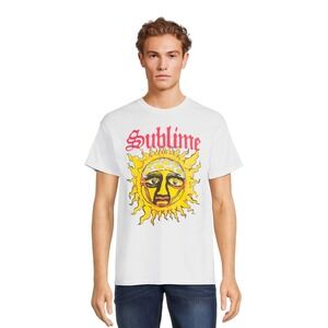 Sublime Men's Graphic Band Tee with Short Sleeves, Size Medium, White
